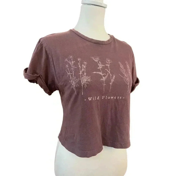 DIRTEE LAUNDRY crop mauve wildflower tshirt womens size small - Picture 2 of 6